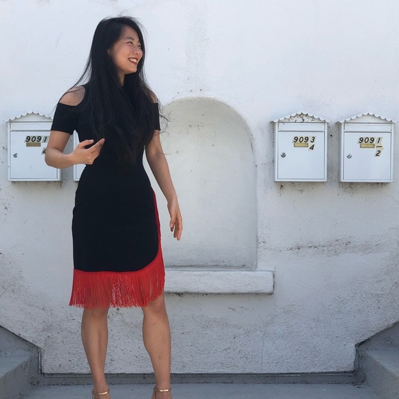 {vintage} salsa fringe dress with shoulder cutouts - Picture 9 of 11